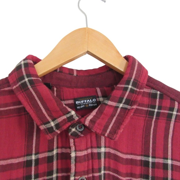 Buffalo David Bitton Mens Red Plaid Button Down Shirt XXL Classic Regular Fit - Picture 3 of 10